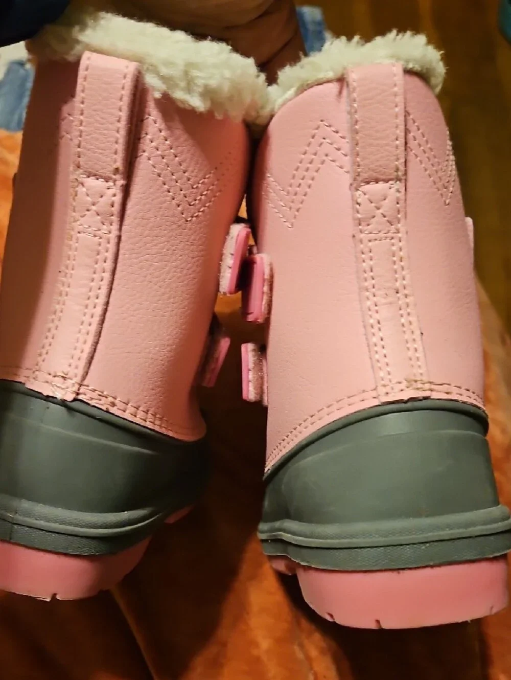 Cat &jack Pink and Gray Kids Snow Boots with Faux Fur Cuff 10t